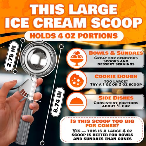 Modern 4 oz Large Ice Cream Scoop with Trigger Set